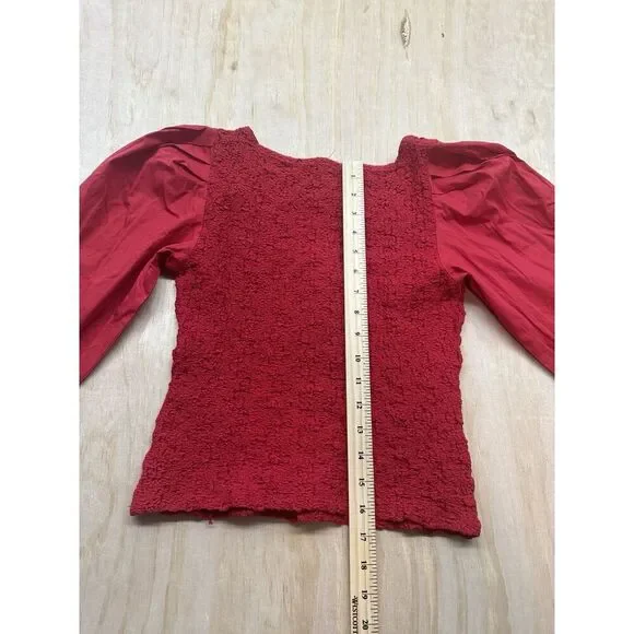 Anthropologie Women’s Red Smocked Blouse XS Fitted 3/4 Sleeve - Picture 5 of 6
